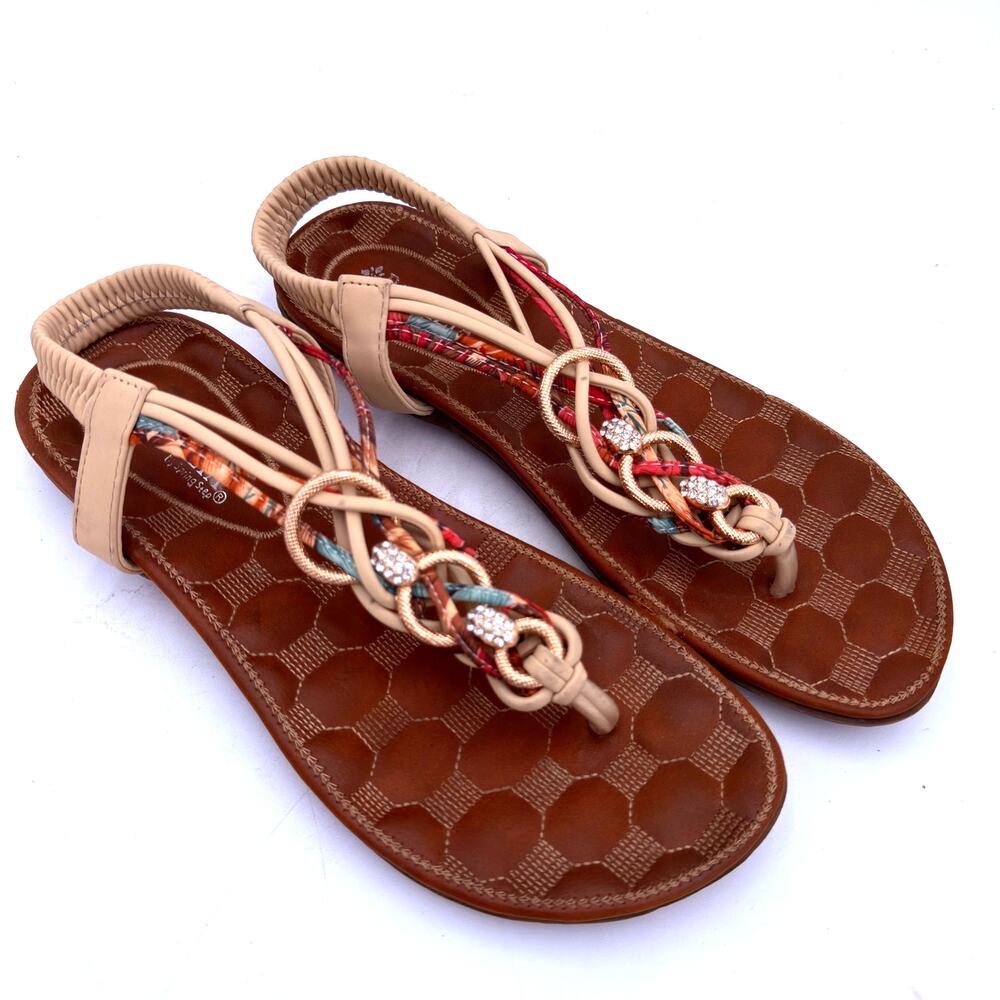 Patrizia by Spring Step Gadelina T-Strap Sandals Beige Multi SIZE 38 / 7.5-8